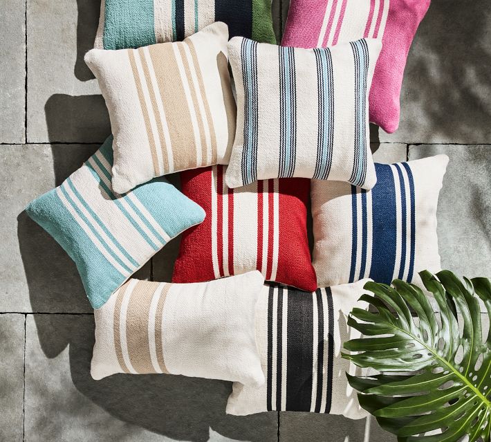 Modern Farmhouse Striped Outdoor Lumbar Pillow