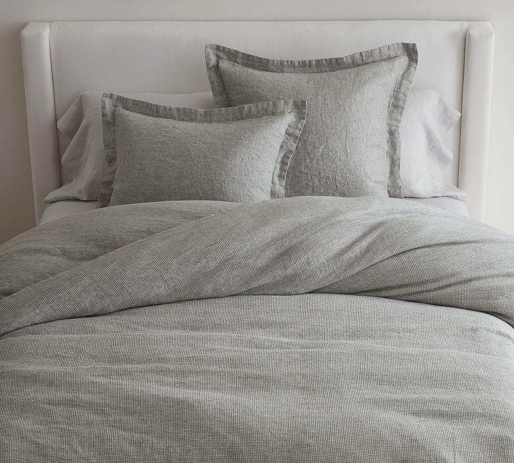 European Flax Linen Waffle Duvet Cover - King, Light Grey