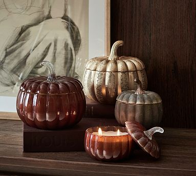 Handcrafted Pumpkin Lidded Recycled Glass Candles - Harvest Spice