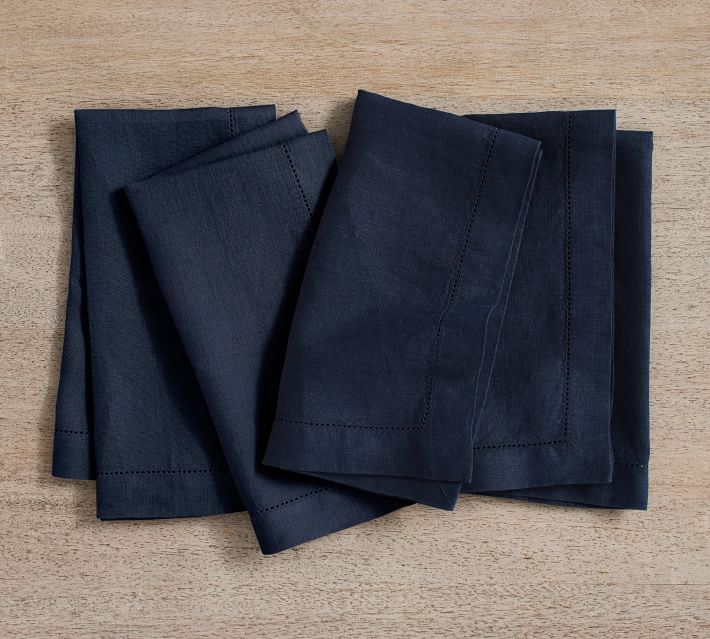 Linen Napkins- Set of 4- Navy Pinstripe