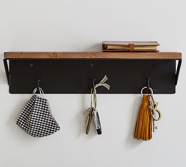 Brown Bentley Wall Shelf With Hooks