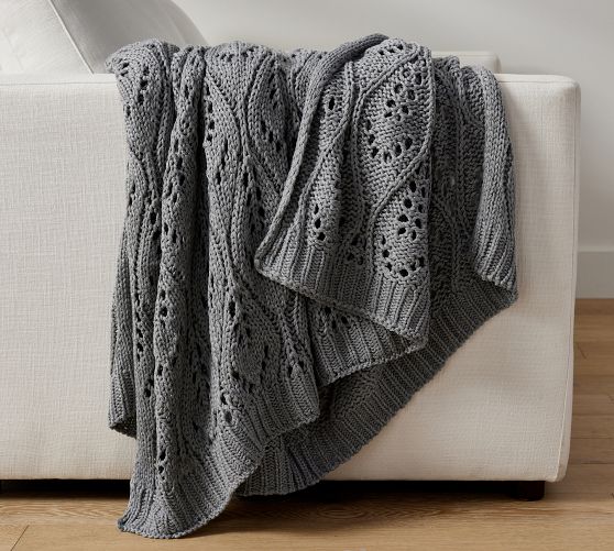 Pointelle Cotton Knit Blanket Dusty main image 1