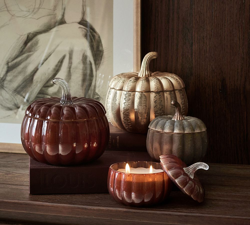 Handcrafted Pumpkin Lidded Recycled Glass Candles - Harvest Spice