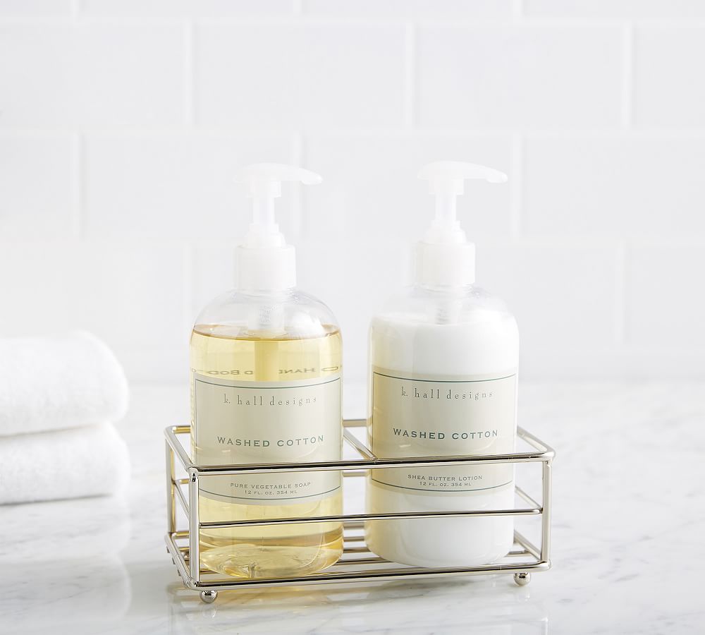 K. Hall Washed Cotton Soap & Lotion Caddy Set