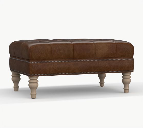 Martin Small Leather Ottoman Pottery Barn