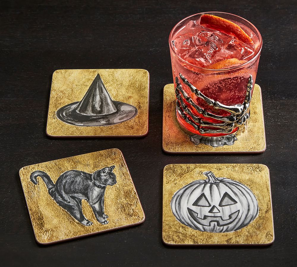 Halloween Icons Gold Cork Coasters - Set of 4