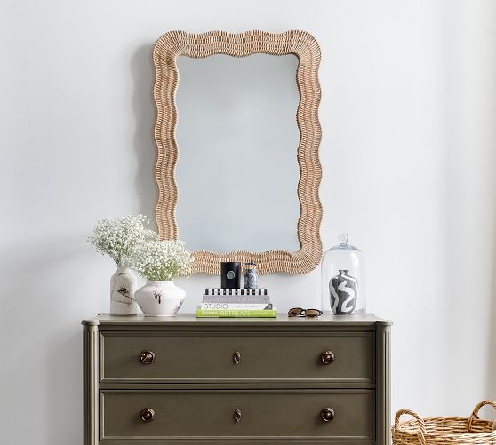Scalloped Rattan Rectangle Wall Mirror | Pottery Barn