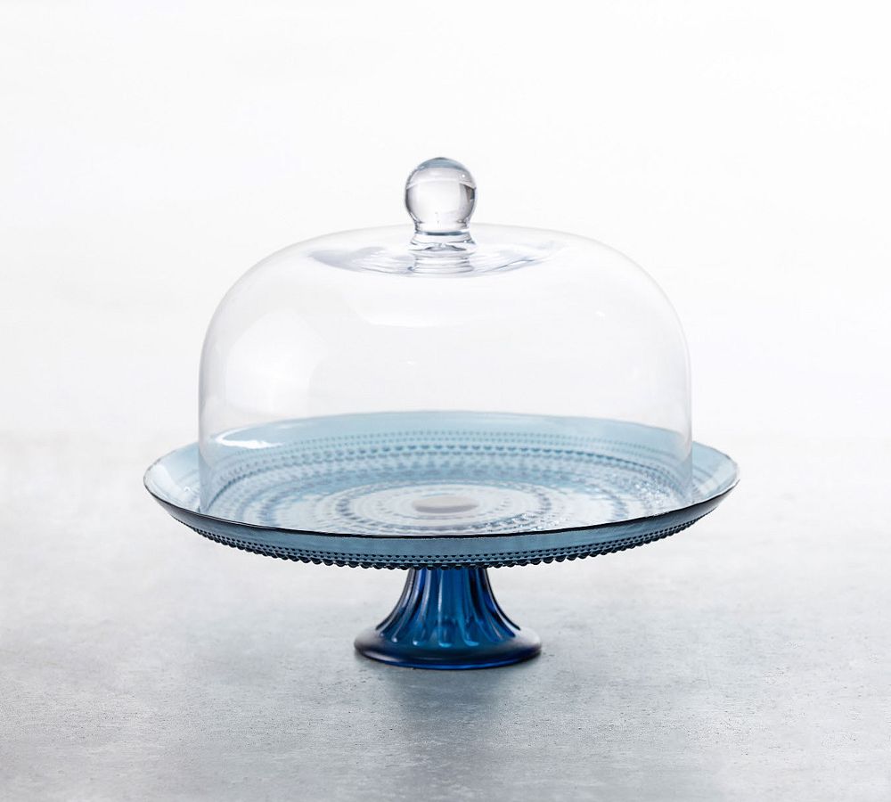 Jupiter Beaded Glass Cake Stand, Blue