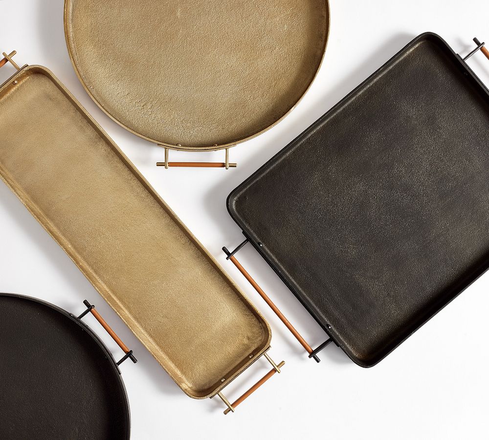Handcrafted Beltic Brass & Leather Tray | Pottery Barn
