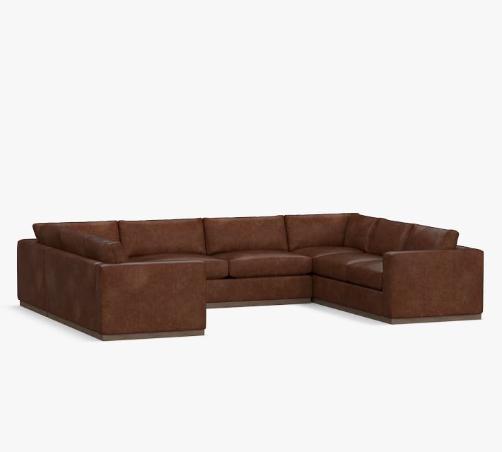 Brown leather deals u shaped sectional