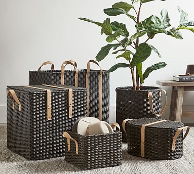 Austin Woven Basket Collection - Distressed Black