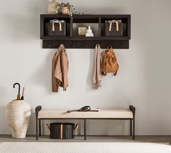 Entryway Organizer With Hooks and Shelves, Bathroom Shelves, Wall