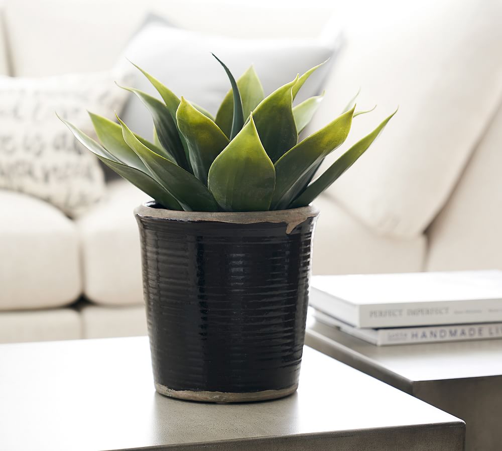 Black Painted Natural Terracotta Planter With Faux Leather Hanging