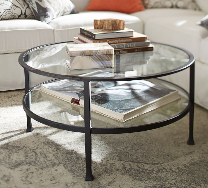 Pottery barn glass top coffee deals table