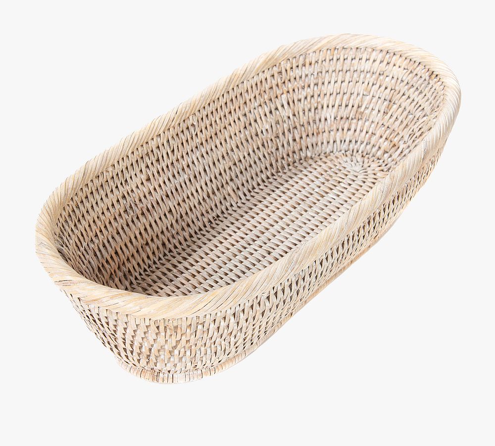 Tava Handwoven Rattan Bread Basket - White Wash