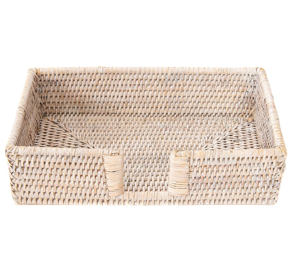 Tava Handwoven Rattan Napkin Holder - White Wash