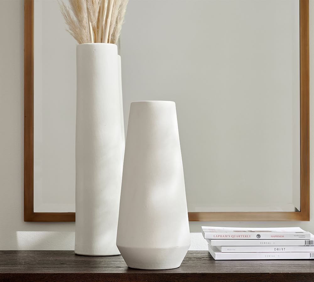 Tall Earthenware Vases - White