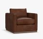 Carmel Slim Arm Leather Wood Base Chair