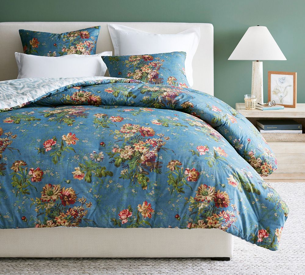 Reina Green & Icy Blue Floral 100% Cotton Reversible Comforter Set