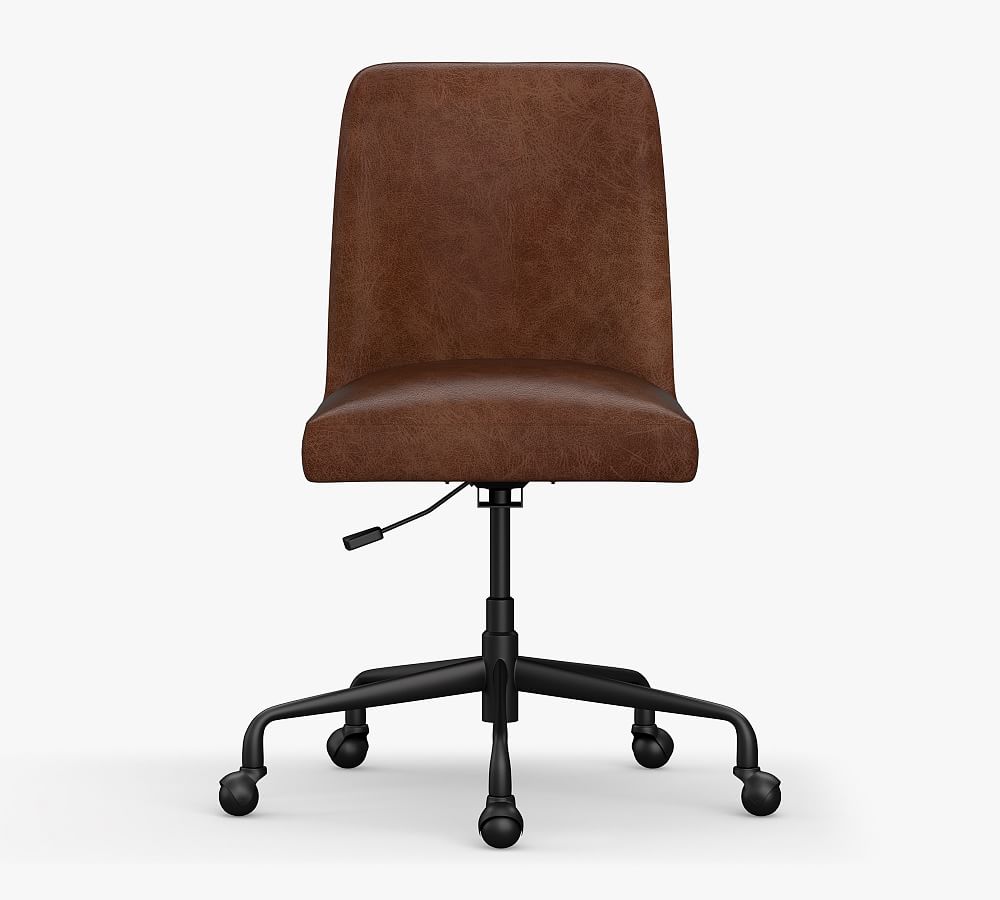 Layton Leather Swivel Desk Chair, Black Base, Vintage Caramel