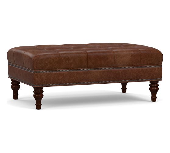 Martin Small Leather Ottoman Pottery Barn