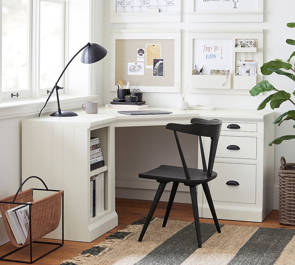 Ojai L-Shaped Solid Wood Executive Desk w Keyboard Tray & File Cabinet.