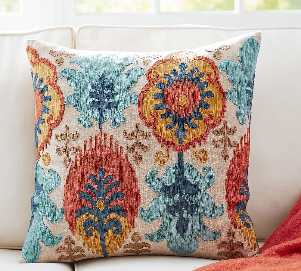 Leigh Multi Ikat Embroidered Pillow Cover