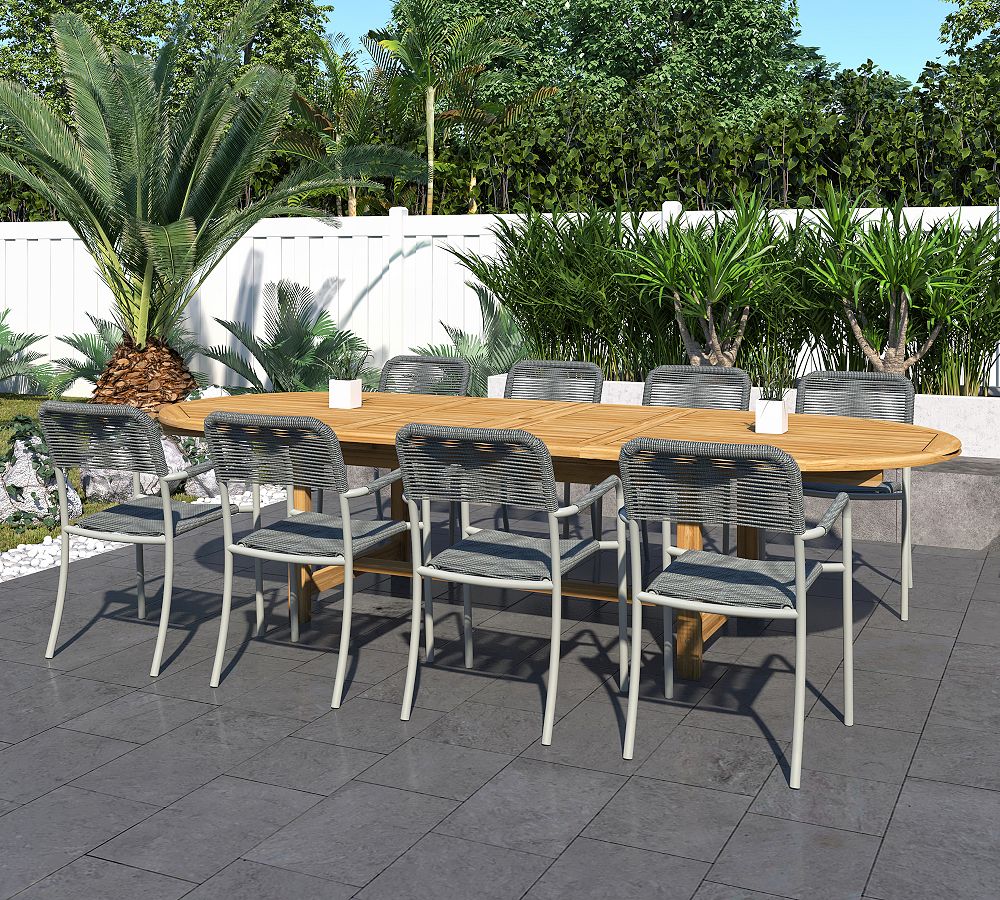 Nassau 9-Piece Teak Oval Table with Garey Rope Dining Armchair Set