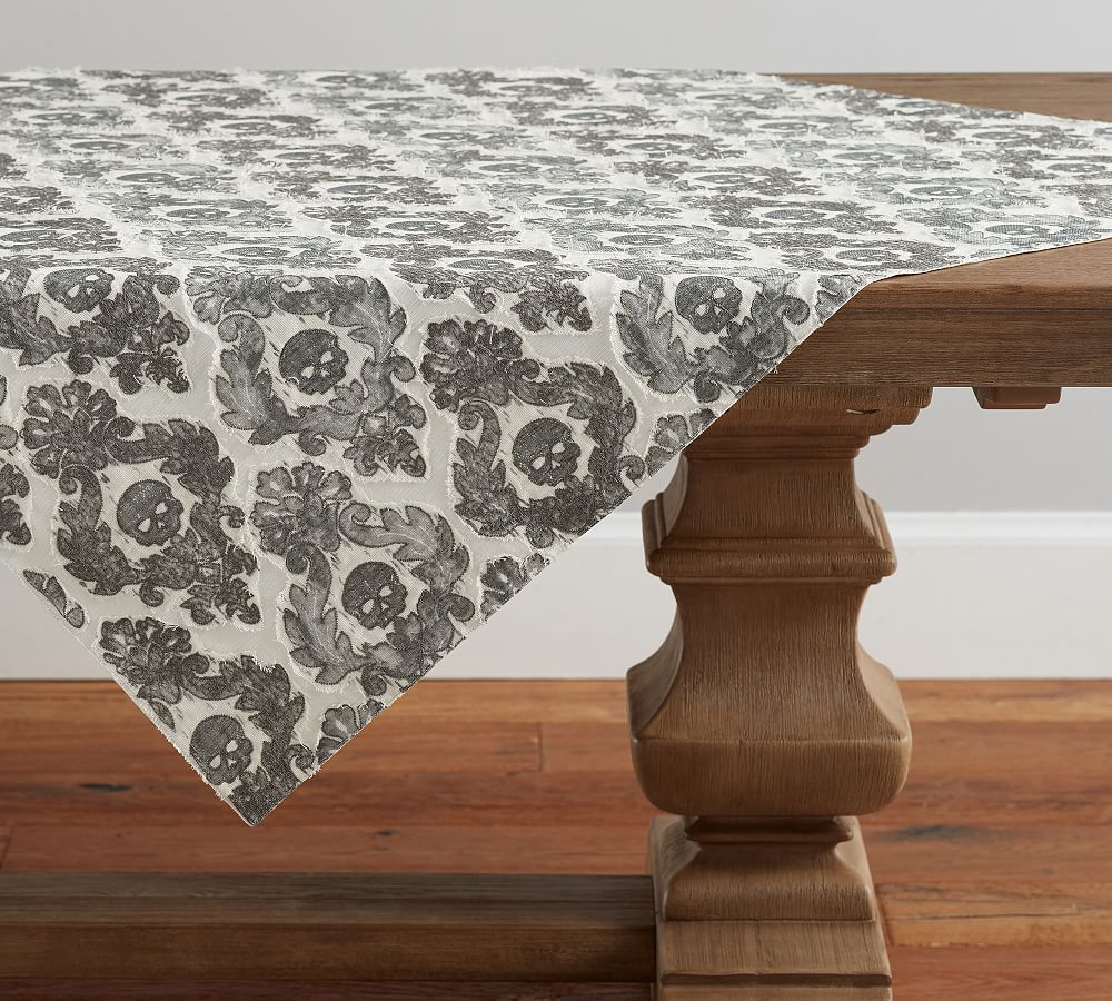 Skull Embroidered Damask Cotton Table Throw