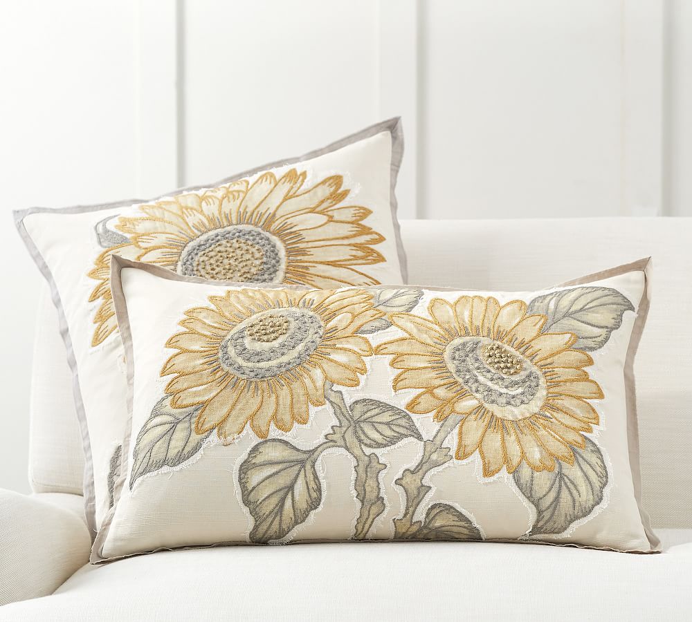 Sunflower Applique Lumbar Pillow Cover