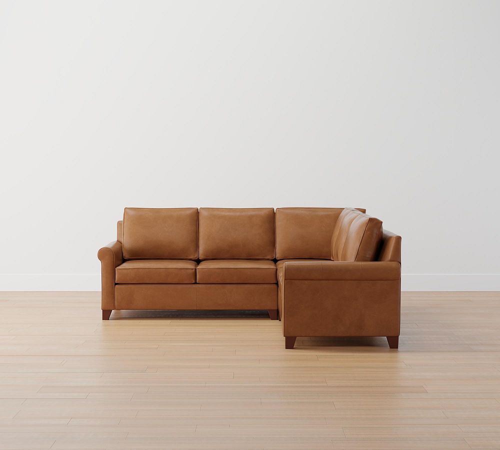 Cameron Roll Arm Leather 3-Piece L-Shaped Sectional