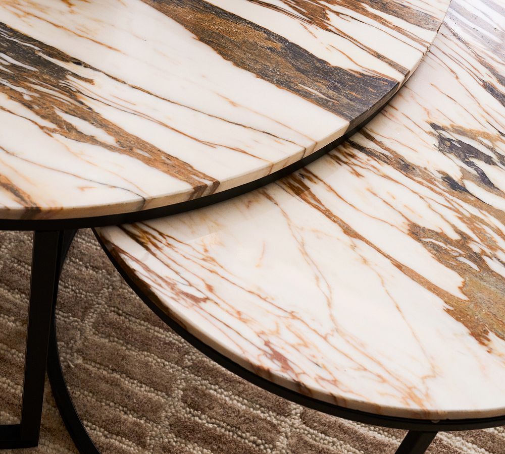 Delaney Round Calacatta Marble Nesting Coffee Tables Pottery Barn