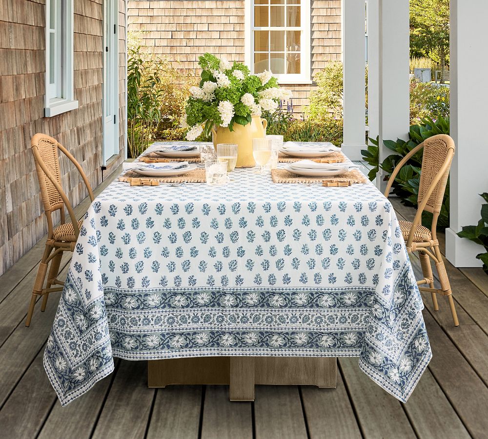 Sophia Floral Block Print Oilcloth Outdoor Tablecloth