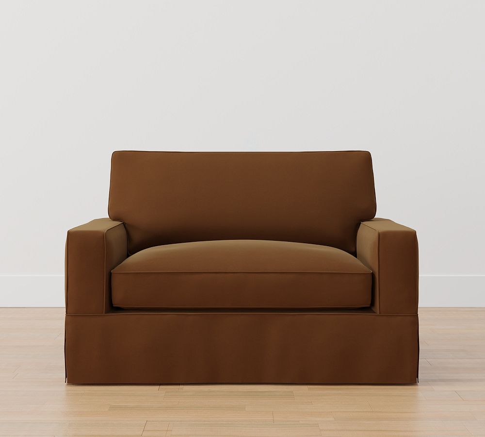 PB Comfort Square Arm Slipcovered Single Sleeper Sofa with Memory Foam Mattress