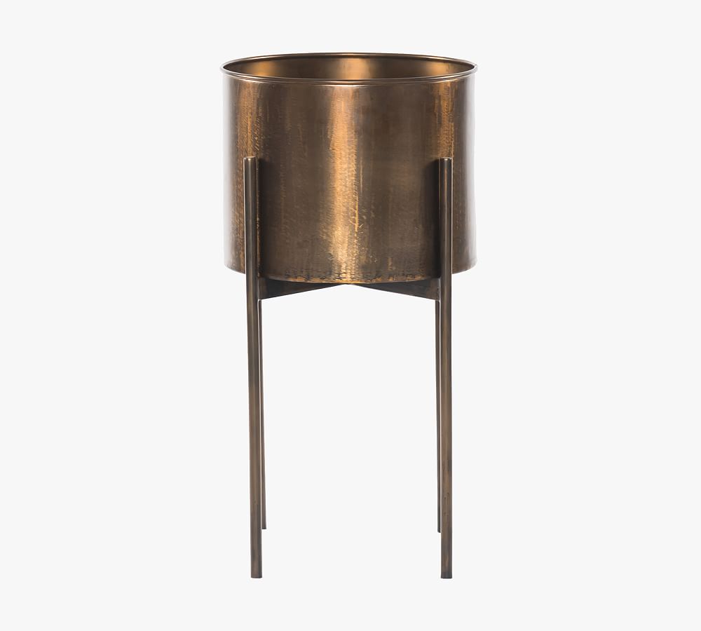 Isa 26&quot; Modern Planter With Stand - Weathered Brass