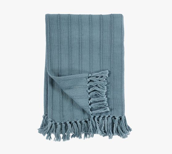 Tajik Home Blake Textured Striped Throw Blanket - Oyster Color, 50x60 Inch, 100% Cotton Woven - View #2