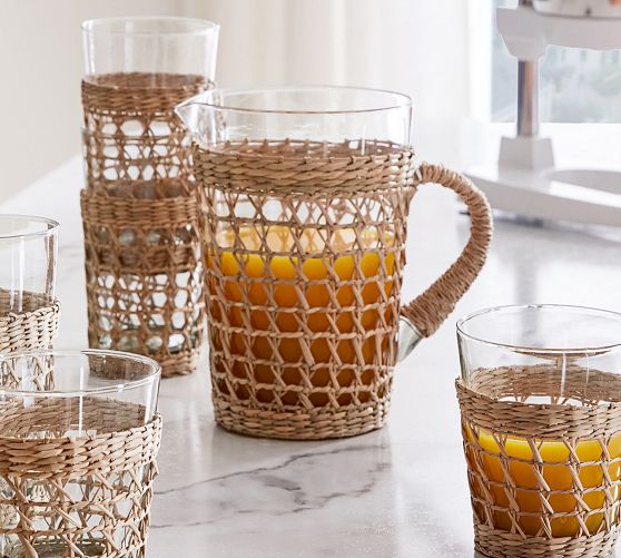 Cane Recycled Glass Pitcher Pottery Barn
