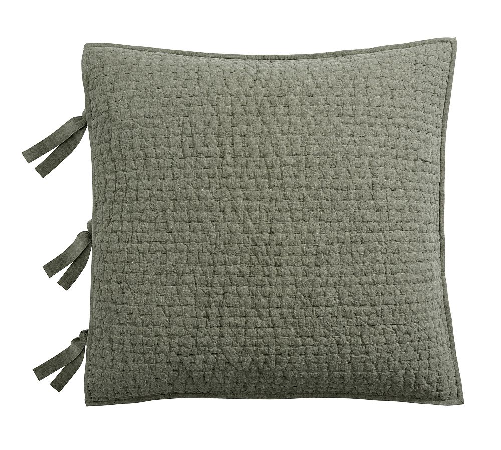 Euro Pick-Stitch Handcrafted Cotton/Linen Quilted Sham - Loden