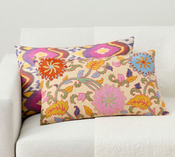 Maia Reversible Embroidered Lumbar Pillow