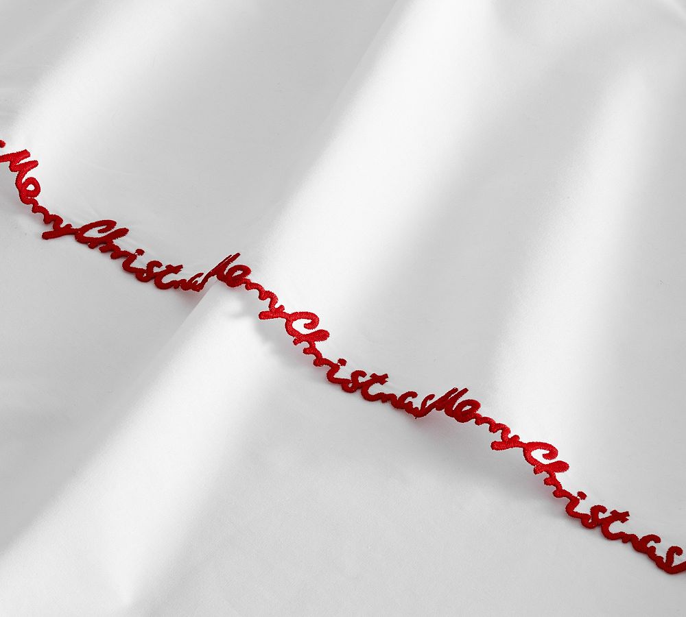 Merry Christmas Embroidered Percale Pillowcases Pottery Barn