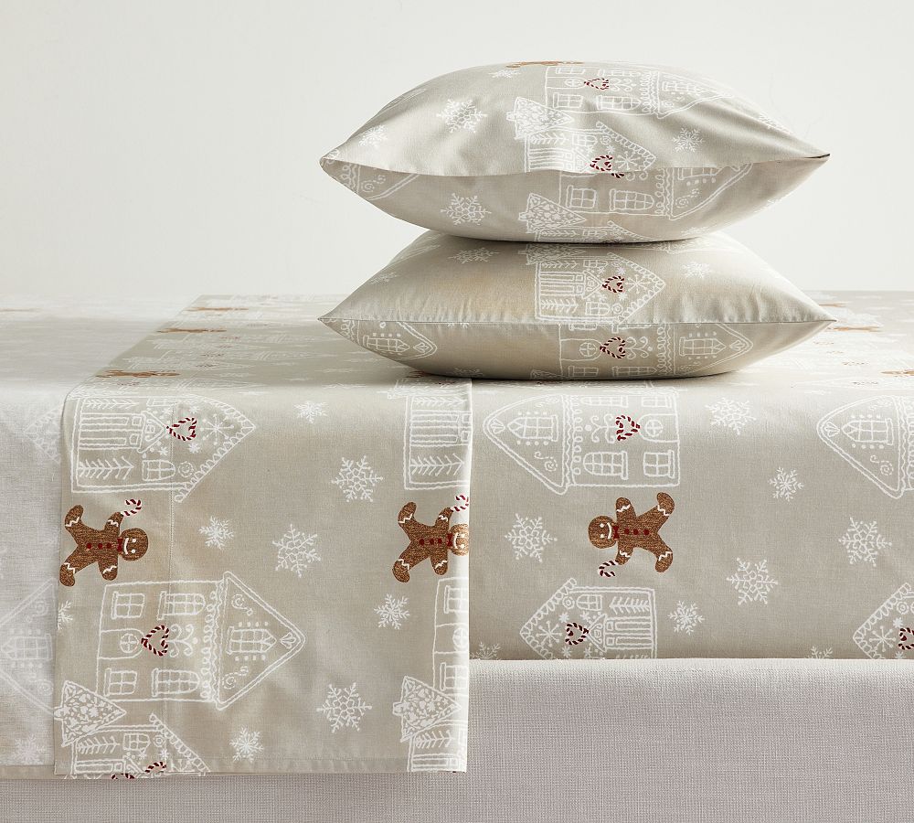 Gingerbread Village Percale Sheet Set | Pottery Barn