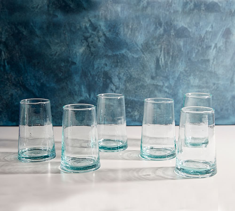 Moroccan Handcrafted Recycled Drinking Glasses - Set of 6 (12 oz)