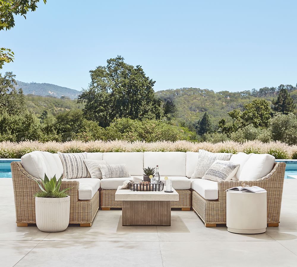 Huntington Wicker 5 Piece Loveseat U Shaped Slope Arm Outdoor