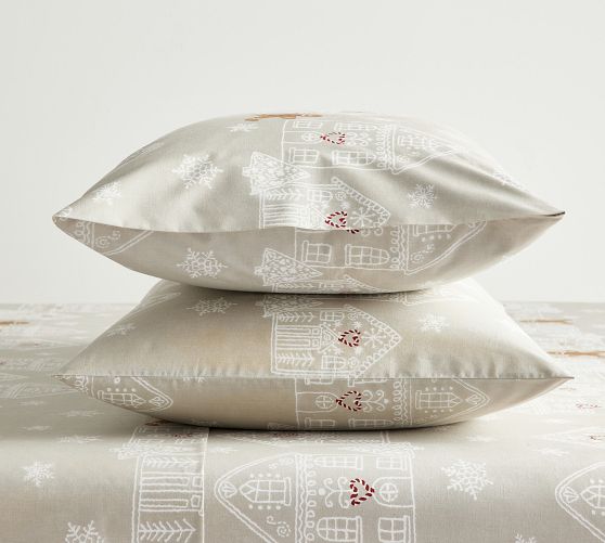 Gingerbread Village Percale Pillowcases Set of 2 Pottery Barn