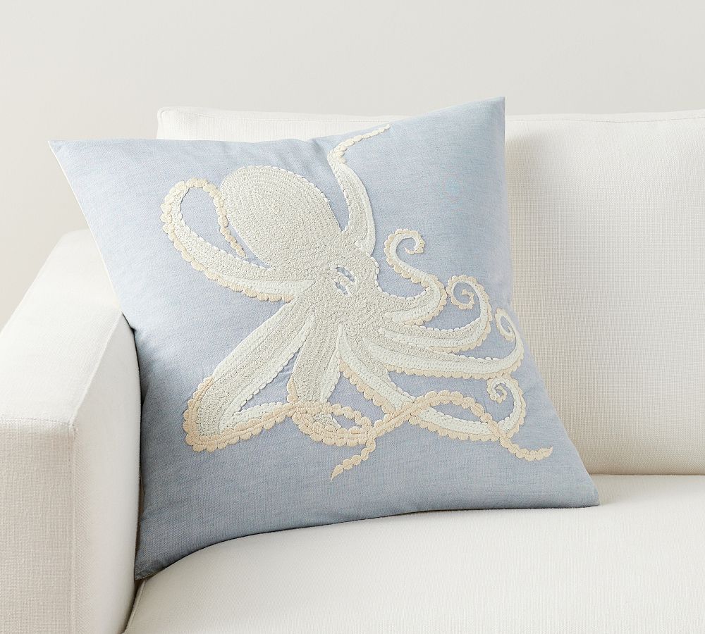 Octopus Embroidered Pillow