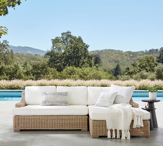 Huntington Wicker 2Piece Loveseat Double Chaise Slope Arm Outdoor