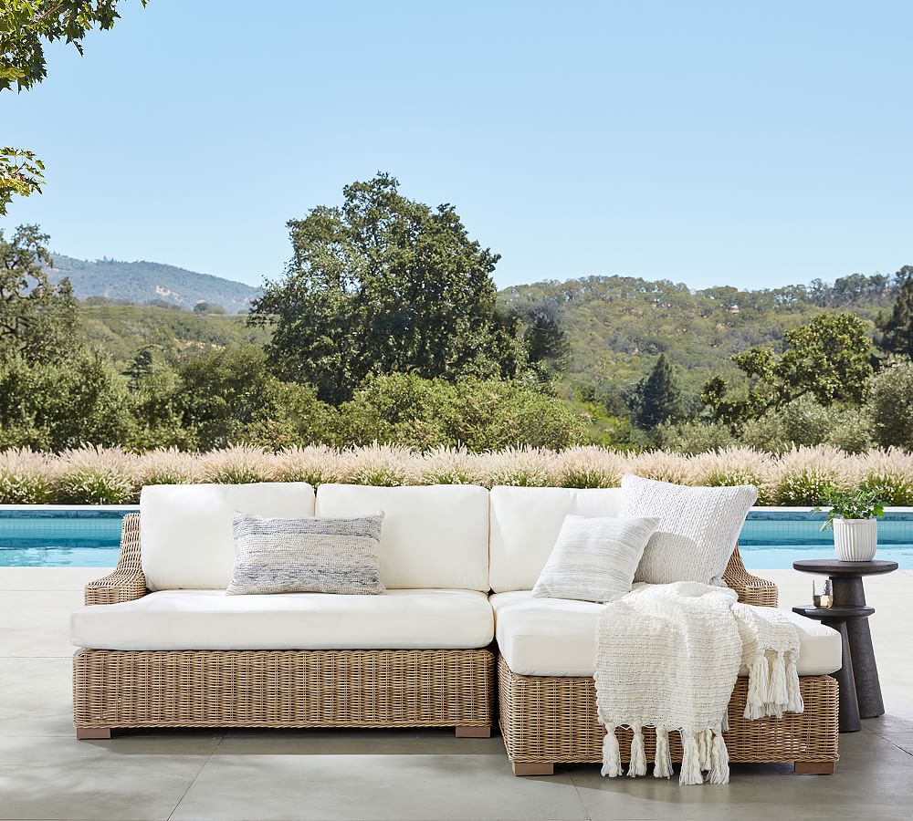 Huntington Wicker 2-Piece Loveseat Double Chaise Slope Arm Outdoor Sectional