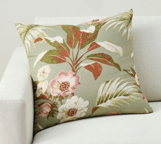 Vintage Islands Tropical Floral Embroidered Pillow