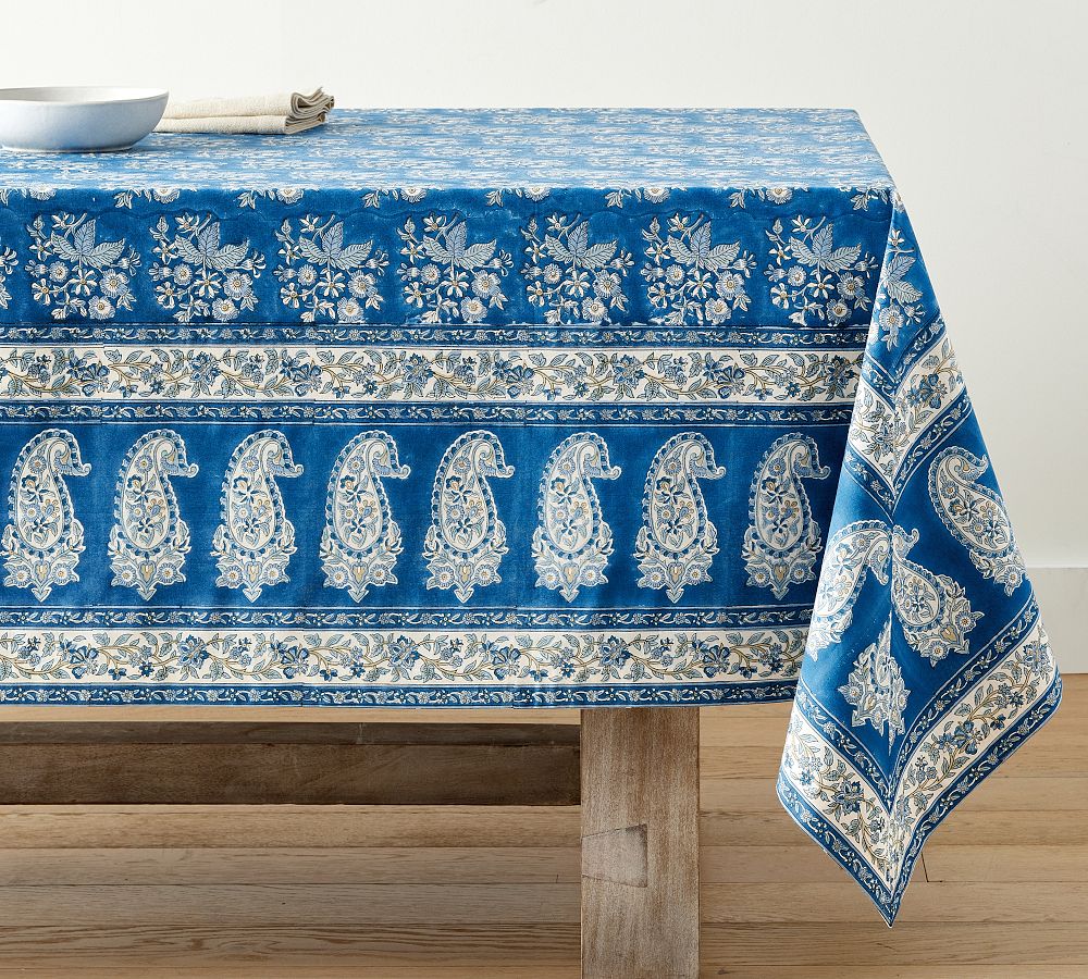 Regan Block Print Cotton Tablecloth