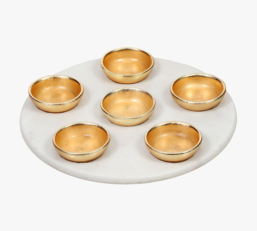 Marble Seder Plate Set with Gold Bowls | Pottery Barn